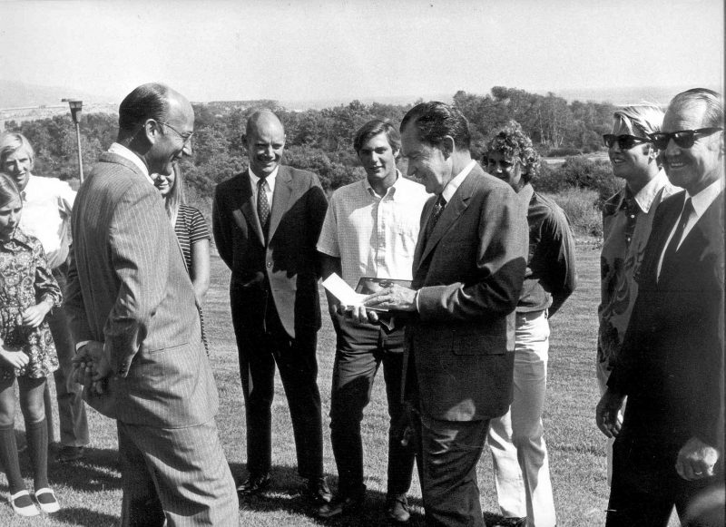 Nixon receiving an honorary membership from the San Onofre Surfing Club on Aug. 25, 1970. Photo provided by Bob Mardian Jr.